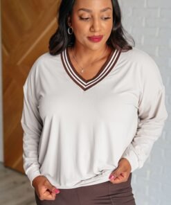 All Out Comfort V-Neck Pullover in Mocha Cream Ave Shops