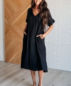 Always Learning Dolman Sleeve Dress in Black - Fashion Are Us, LLC